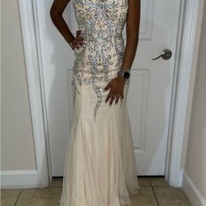 Elegant Cream and Silver Embellished Gown